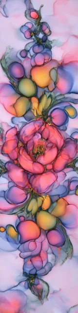 Free abstract flower art bookmark featuring compact vertical abstract flowers in soft colors